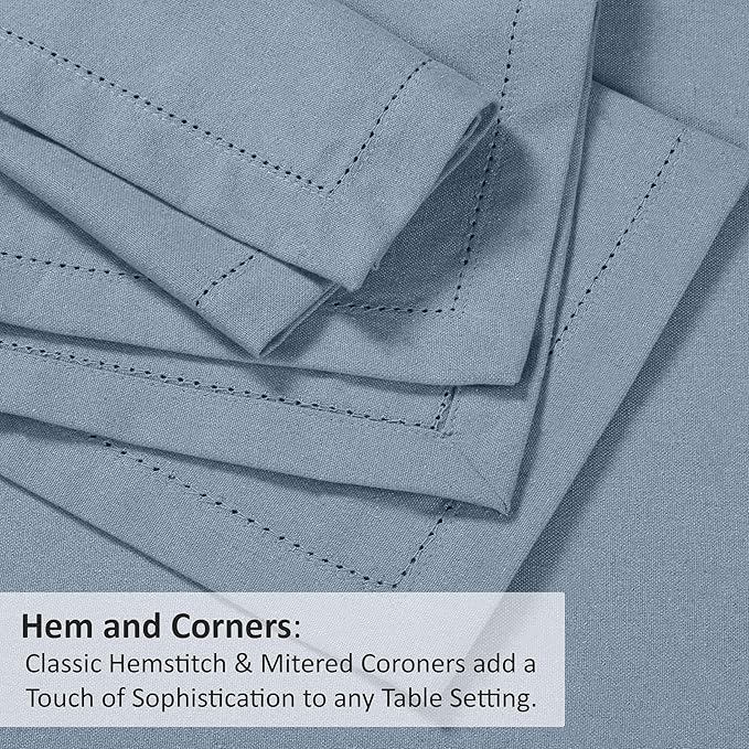 Ruvanti Premium Linen Napkins Set of 6-20x20 Inch, Classic Hemstitch, Mitered Corner Cloth Napkins - Soft, Elegant Dinner Napkins Cloth Washable for Weddings, Parties, Everyday Use - Grey