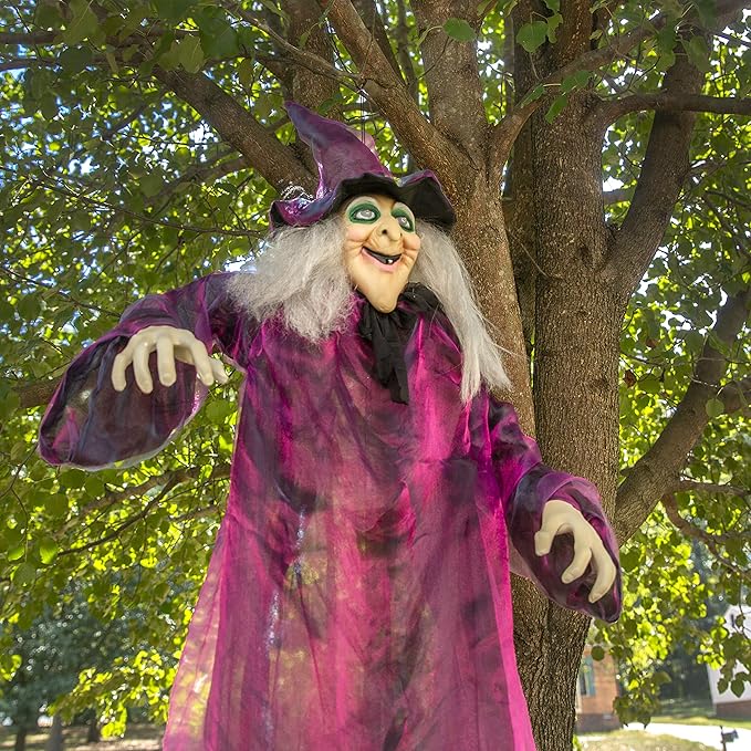 Besti Life Size Hanging Witch Halloween Decor (71 Inches) | Sound & Touch Activated Talking Halloween Decorations | Witch Props Excellent Choice for Haunted House | Indoor & Outdoor Animated Prop