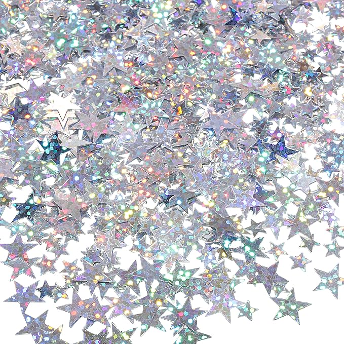 Hestya 60g Star Confetti Glitter Table Confetti Metallic Foil Stars for Christmas Party Wedding Festival Decorations(Glitter Silver,10mm and 6mm)