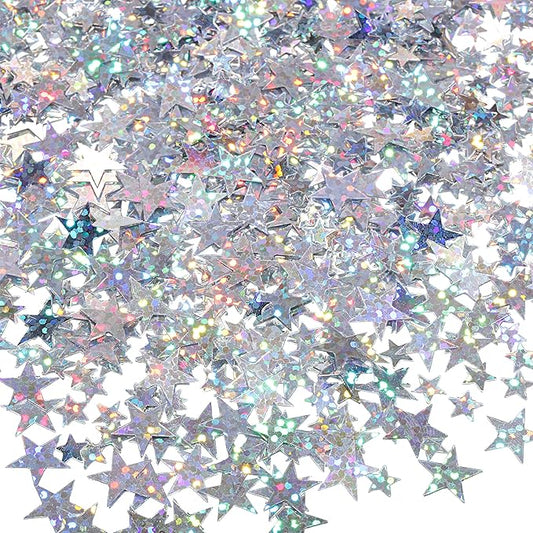 Hestya 60g Star Confetti Glitter Table Confetti Metallic Foil Stars for Christmas Party Wedding Festival Decorations(Glitter Silver,10mm and 6mm)