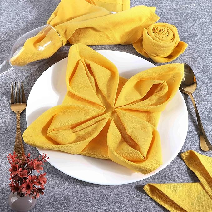 TARAN LIVING Cotton Cloth Napkins Solid Bright Yellow Easter Dinner Napkin Table Cloth Napkins Gift for Her Him Parties Holiday - 18x18 Inches Pack of 12