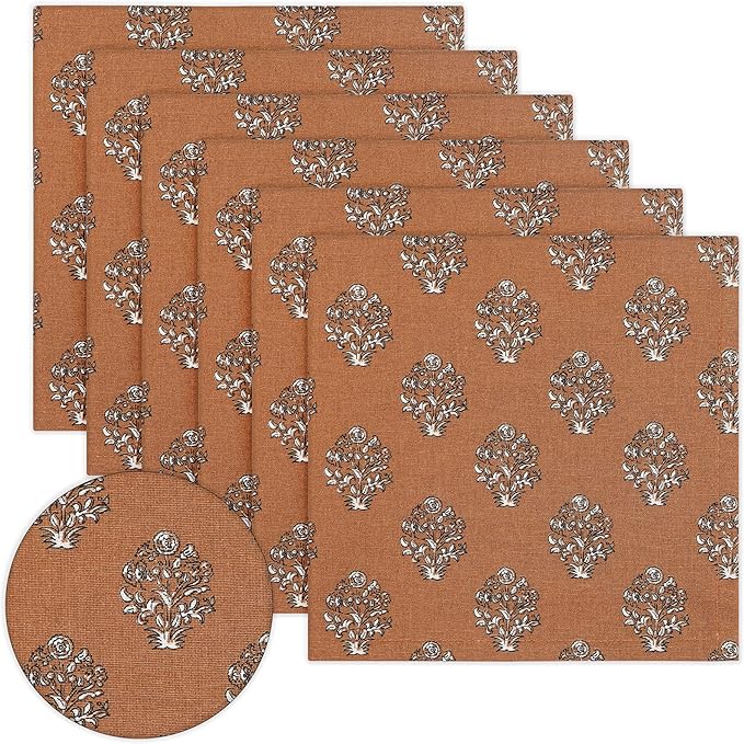 PurpleEssences Fall Harvest Thanksgiving Napkins 18x18 Inch,Set of 6-100% Cotton Autumn Leaves Print - Reusable, Washable Dinner Napkins for Home, Kitchen & Parties - Goldenrod Rust