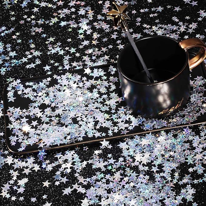 Hestya 60g Star Confetti Glitter Table Confetti Metallic Foil Stars for Christmas Party Wedding Festival Decorations(Glitter Silver,10mm and 6mm)