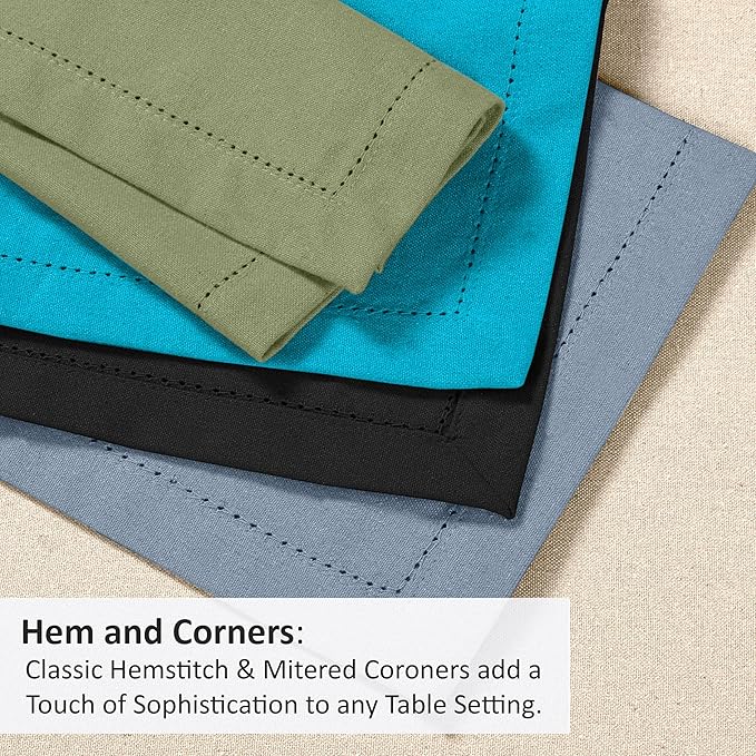 Ruvanti Premium Linen Napkins Set of 12-20x20 Inch, Classic Hemstitch, Mitered Corner Cloth Napkins - Soft, Elegant Dinner Napkins Cloth Washable for Weddings, Parties, Everyday Use - Multi Color