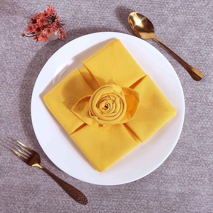 TARAN LIVING Cotton Cloth Napkins Solid Bright Yellow Easter Dinner Napkin Table Cloth Napkins Gift for Her Him Parties Holiday - 18x18 Inches Pack of 12