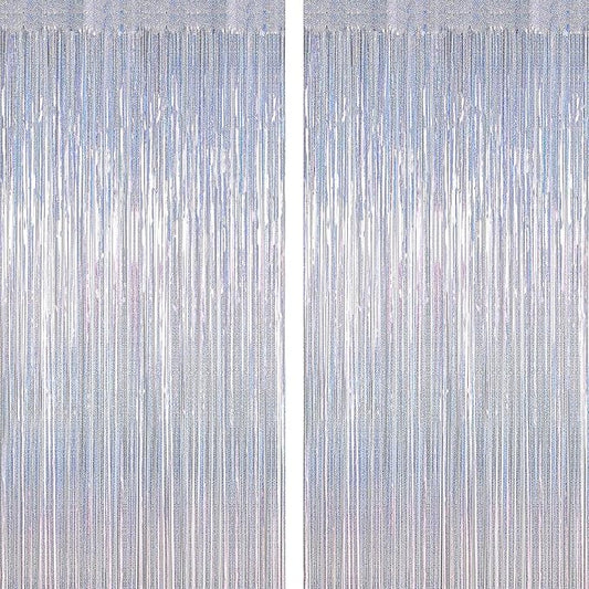 2 Pack Tinsel Backdrop, 3.28 FT x 7.05 FT Glitter Silver Fringe Curtains, Metallic Party Streamer Tinsel Backdrop Foil Curtains, Disco Party Supplies Engagement Decorations Bachelorette Decor