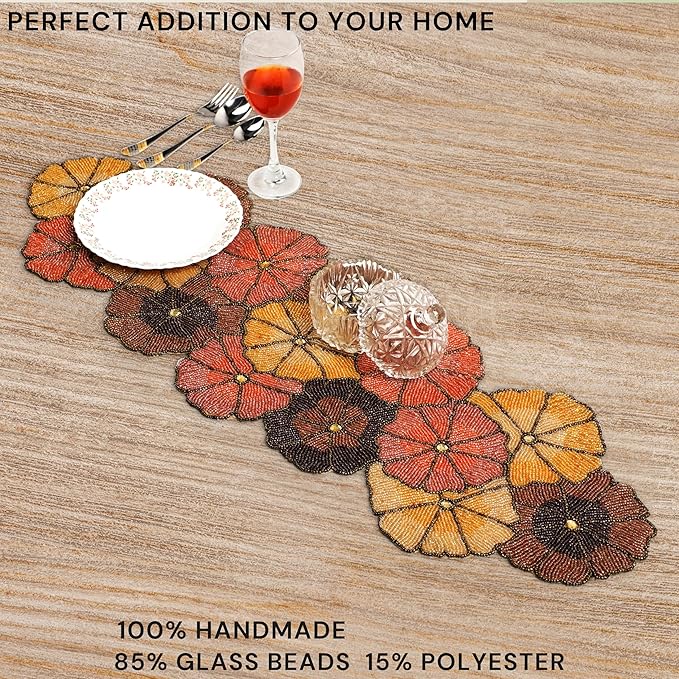 Elegant Dining Table Runner - Glass Beads & Polyester Glirtz Farmhouse 36 inch Table Runner for Wedding Party Baby Shower Birthday Home Decor Holiday Decorations (Multi) - CLEENTABLE