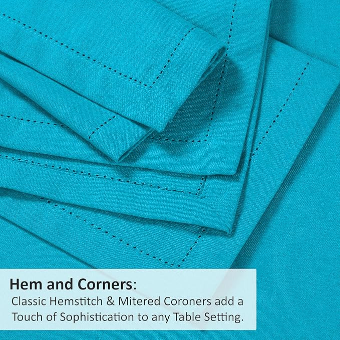 Ruvanti Premium Linen Napkins Set of 6-20x20 Inch, Classic Hemstitch, Mitered Corner Cloth Napkins ‎‎- Soft, Elegant Dinner Napkins Cloth Washable for Weddings, Parties, Everyday Use - Blue