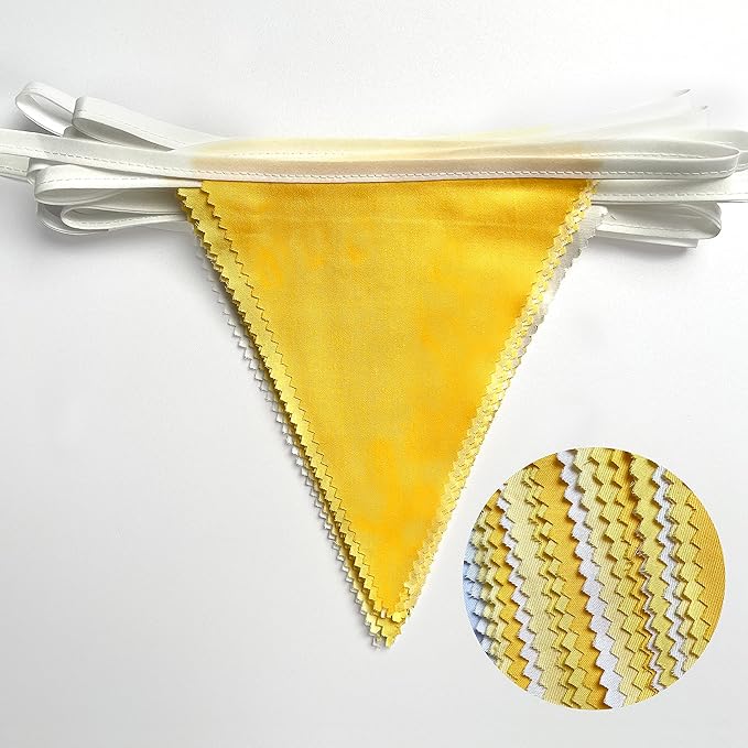 32Ft Yellow Party Decorations Yellow White Pennant Banner Fabric Triangle Flag Bunting Garland for Lemon Bee Sunflower Birthday Baby Shower Anniversary Wedding Party Home Outdoor Garden Decorations