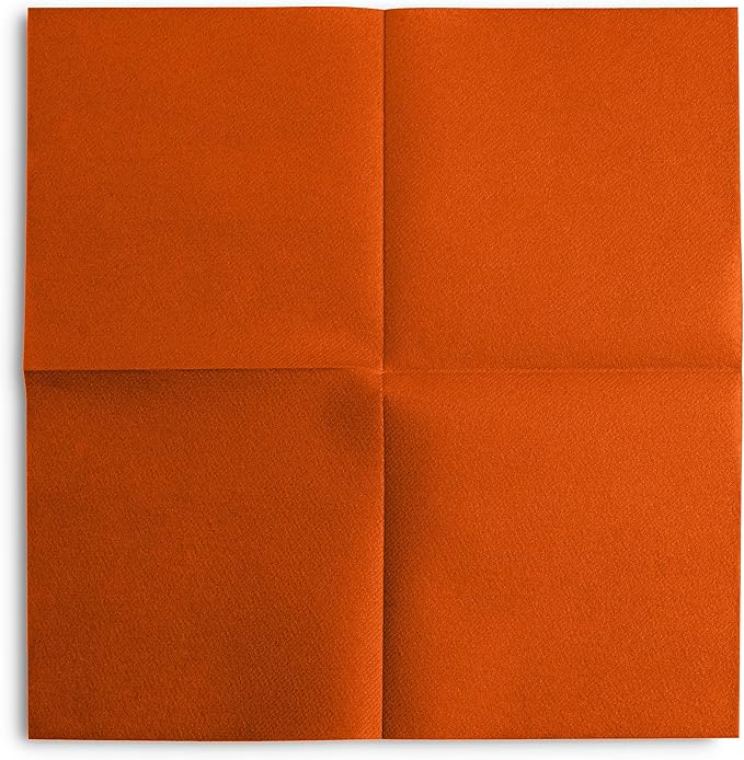 Linen-Feel Colored Paper Napkins - Decortive Cloth-Like ORANGE Luncheon Napkins - Soft And Absorbent. For Kitchen, Party, Wedding, Dinner Or Any Occasion. (Pack of 50)